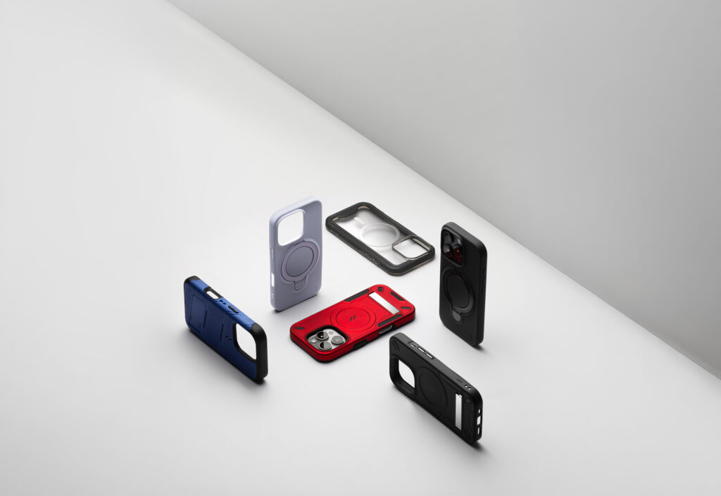A variety of ZIZO iPhone 16 cases—including rugged, slim, and MagSafe-compatible styles—displayed upright in a modern, minimalistic layout with bold colors like red, blue, lavender, and black.